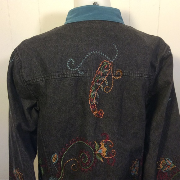 Denim & Co womens embroidered black denim jacket size large - Picture 4 of 8